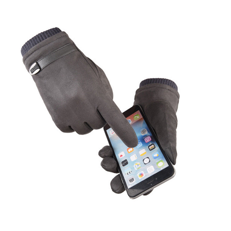 Men's Autumn And Winter Touch Screen Gloves Warm Driving And Biking Suede