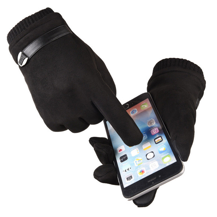 Men's Autumn And Winter Touch Screen Gloves Warm Driving And Biking Suede