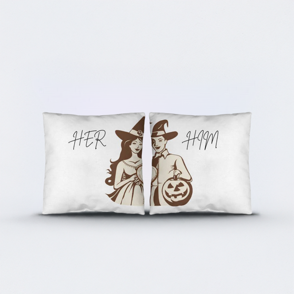 Him & Her Couples Halloween Pillow